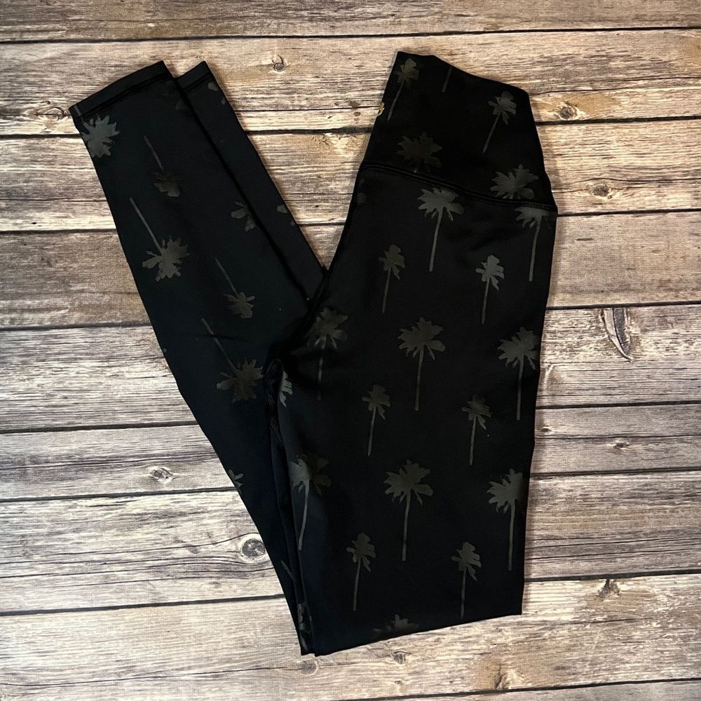 Spiritual Gangster Intent High Waist Leggings - Black Palm Trees Size XS